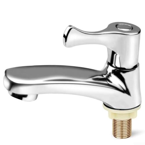 Grifo individual de agua fría para lavabo con conexión roscada en acabado cromado hecho de aleación de zinc para inodoro de invitados y fregadero de cocina, fácil instalación, diseño de ahorro de agua