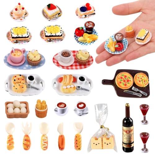 WSXQAZ 61 Piezas Mini Comida Miniatura, Comida y Bebida Miniaturas Comida | Accesorios para Casa de Muñecas, Mini Cositas para Decorar Cocinas y Casas de Muñecas Navidad Pascua Halloween Regalos
