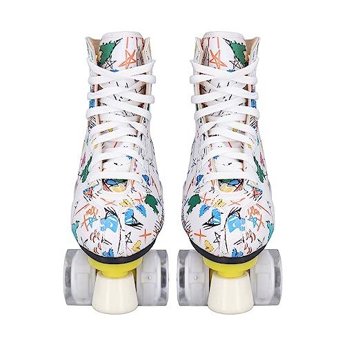 Hidyliu Patines de 4 Ruedas Colores Brillantes y Transpirables para Diversión en Interiores y Exteriores Niños Adultos Graffiti Blanco Paquete de 2 (36)