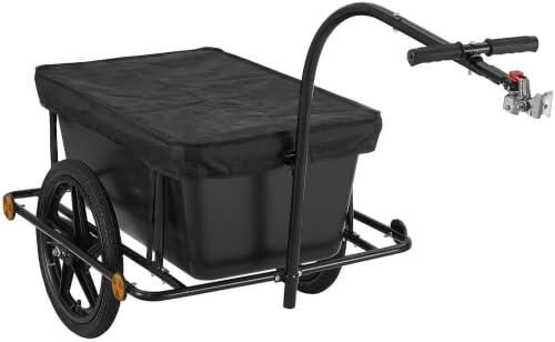 CLP Remolque de Carga Haarlem para Bicicleta, con Enganche, Carro de Mano con Lona, Estructura Acero 80kg, para Bicicletas 26-28 Pulgadas Color Negro