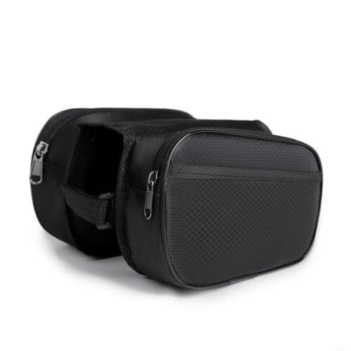 Caswynlife Bolsa para marco frontal de bicicleta, bolsa de almacenamiento impermeable para manillar de ciclismo con bolsillos con cremallera, bolsa de goma antideslizante para marco de bicicleta para