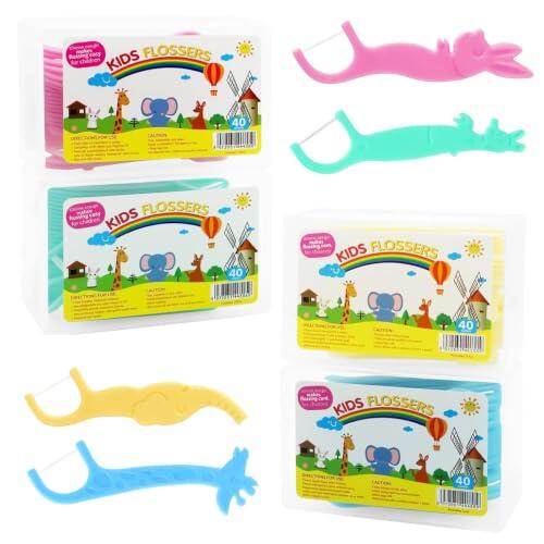 Hilo Dental 160 Piezas, Hilos Dentales para Niños con 4 Mangos de Animales Marinos en Colores Surtidos, Floss Dental para Espacios Interdentales Estrechos, para Casa, Escuela y Viaje