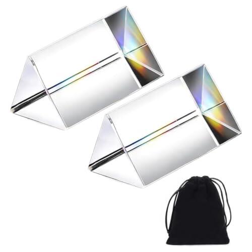 QEXUJOW Prismas,Dos prismas triangulares de cristal óptico K9, de 40 * 21 * 21 mm, fabricados en cristal transparente y diseñados específicamente para efectos ópticos de luz y sombra.
