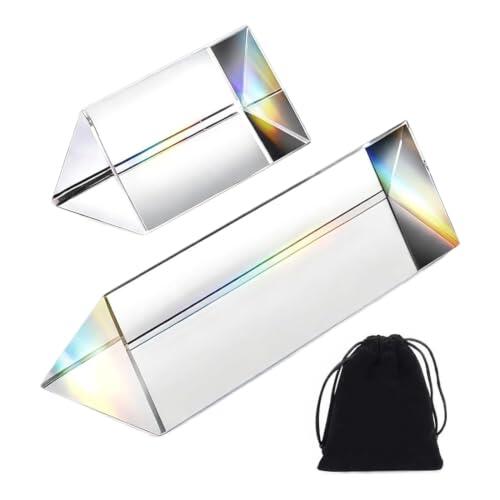 QEXUJOW Prismas,Se pueden utilizar dos prismas triangulares de vidrio óptico, uno de 8 cm y otro de 4 cm, para capturar la refracción del arcoíris y la luz.