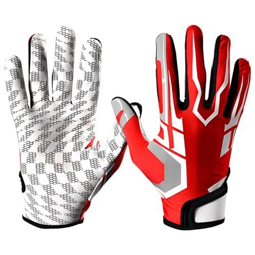 Guantes de fútbol para adultos, color rojo, talla L, guantes de entrenamiento deportivos antideslizantes de silicona, circunferencia de palma de 8.9 pulgadas, cómodos y transpirables
