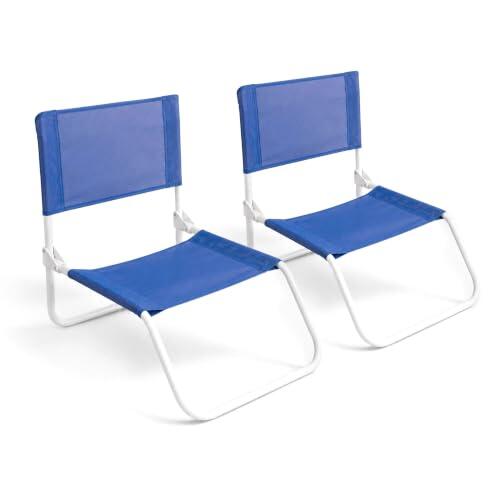 THE SECRET HOME - Pack de 2 Sillas de Playa Plegable Bajas de Acero y Tela Oxford 600D Azul - 45 x 52 x 50 cm - Ultraligera y Resistente - Azul