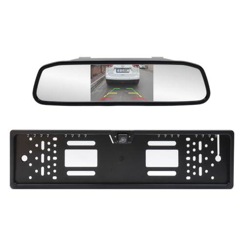 Sistema de estacionamiento inalámbrico PNI Escort P25 con Pantalla LCD de 4,3 Pulgadas integrada en el Espejo retrovisor y cámara integrada en el Soporte de la matrícula.