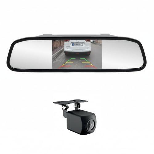 Sistema de estacionamiento inalámbrico PNI Escort P20 con Pantalla LCD de 4,3 Pulgadas integrada en el Espejo retrovisor y cámara de visión Trasera de 480p con ángulo de visión de 110 Grados.