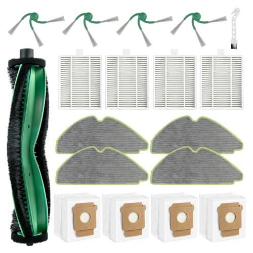 Kit 18 Piezas Repuesto para iRobot 115 Combo / 115 Combo+ Aspiradora | 1 Cepillo Principal, 4 Laterales, 4 Filtros HEPA, 4 Bolsas de Polvo, 4 Fregonas, 1 Cepillo Limpieza, Lavable y Reutilizables