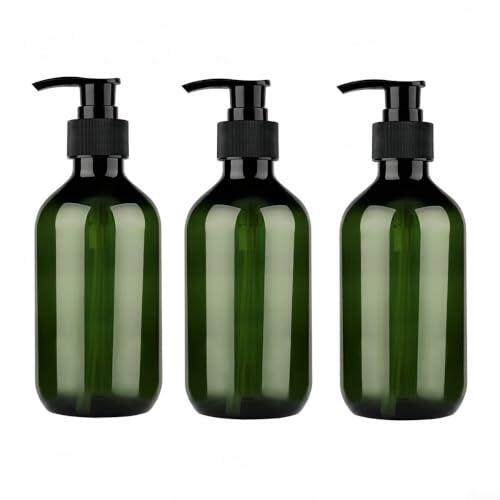 MKTOLHUS 3 botellas dispensadoras de jabón de 300 ml, dispensadores de bomba de mano de plástico para baño, cocina, oficina, recipientes de loción de boca ancha para jabón líquido, champú esencial