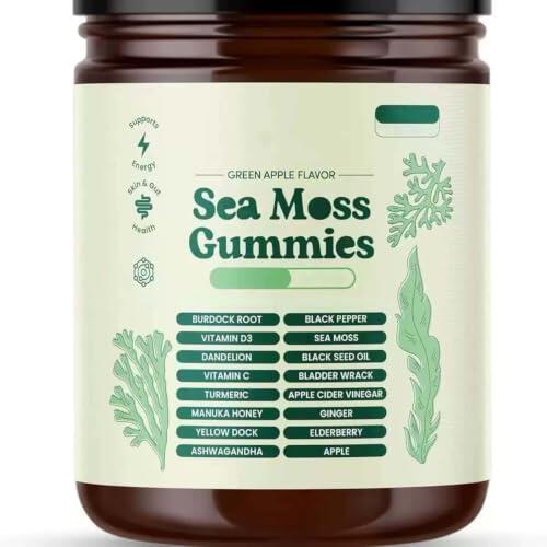 Gomitas de musgo marino: para apoyo inmunológico, digestión y energía | Apoye el bienestar diario: sabor a manzana verde, vegano, sin OGM