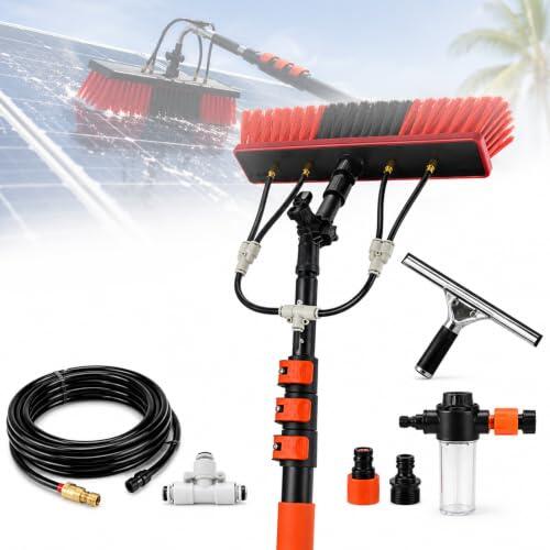YIYIRAN Kit De Pértiga De 11 Metros con Suministro De Agua, Pértiga Extensible con Suministro De Agua, Cepillo para Lavar Ventanas, Cerdas De PP Y Borde De Goma, Cabezal De 12FT