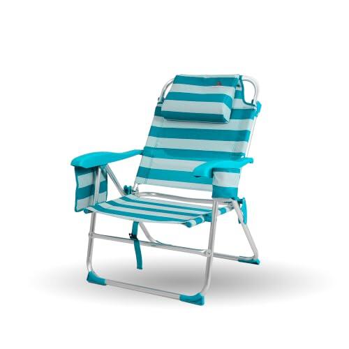 CREVICOSTA QUALITY MARK MARCAS DE CALIDAD - Nautilus 2108 - Silla de Playa Plegable con Nuevo cojín ergonómico y Nueva Nevera incorporada. 8 Posiciones (Aguamarina)