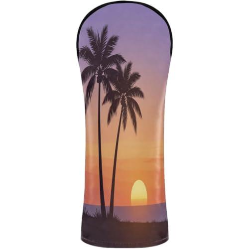 Funda impermeable para cabeza de palo de golf con etiquetas intercambiables para bosques y conductores, puesta de sol híbrida de playa con palmeras y bandera de Estados Unidos desgastada