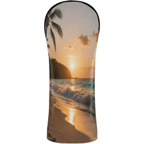 Juego de funda de golf de cuero de primera calidad impermeable con etiqueta de número para conductor, bosque y playa híbrida, palmera tropical