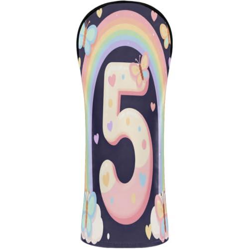 Fundas para cabezas de golf, impermeables, con etiquetas de números, para maderas y conductores híbridos, 5 unidades de Geburtstag Regenbogen Schmetterlinge Herzen Geburtstags