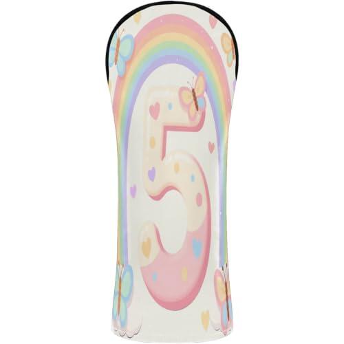 Fundas para cabezas de palos de golf, accesorios de cuero premium con etiqueta de número para maderas y conductor Fairway Hybrid 5. Geburtstag Regenbogen Schmetterlinge Herzen Geburtstags