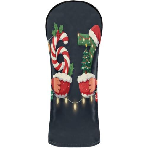 Juego de fundas para cabeza de palo de golf de cuero de primera calidad con etiquetas intercambiables para conductor/madera de Fairway/Hybrid 67 Navidad 6 7 Meme pijamas Holiday Gen Alpha Slang