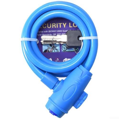 Honseadek Candado de bicicleta con llave, cadena de cable de acero grueso de 12 mm para bicicletas eléctricas y scooters de carretera de montaña (azul-1,2 m)