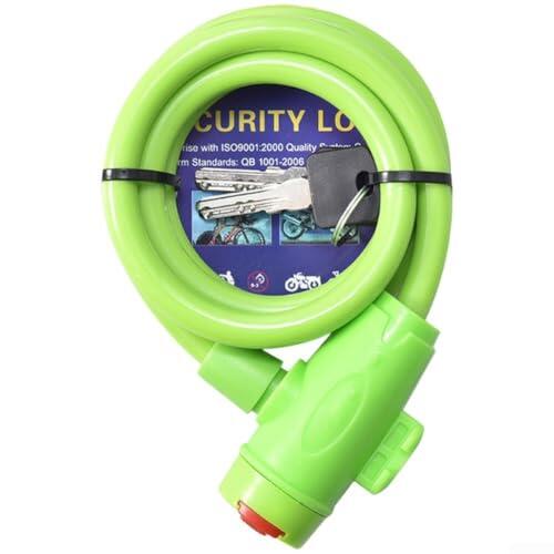 Honseadek Candado de bicicleta con llave, cadena de cable de acero grueso de 12 mm para bicicletas eléctricas y scooters de carretera de montaña (verde-1,2 m)