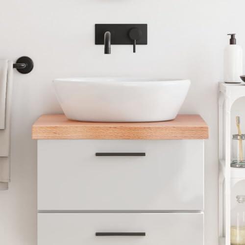 Ordellia Tapa de lavabo marrón claro, 60 x 60 x 2 hasta 6 cm, de madera maciza de roble natural, superficie lacada para lavabo, encimera, montaje en el baño
