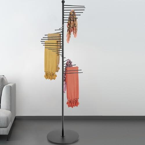 Organizador de bufandas de metal de 67 pulgadas con ganchos, perchero espiral para bufandas para el hogar y tiendas de ropa, expositor de cinturones y corbatas, perchero de pantalones de 4 niveles.
