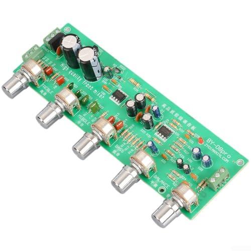 Preamplificador de audio con regulación de sonido, graves, medios y agudos ajustables, equilibrio y volumen, 4558 Op-Amp para DIY Audio con CA 12 V-15 V HiFi (BY-08 Pro con botón)
