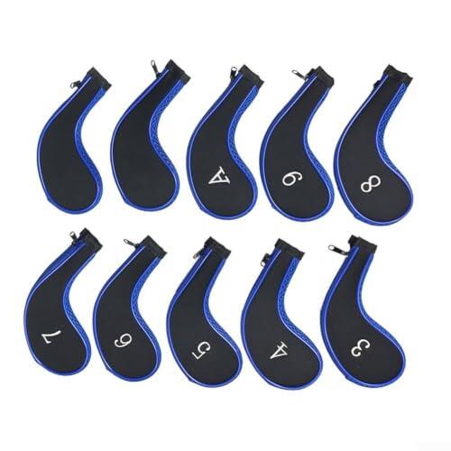 Paquete de 10 fundas para cabeza de palo de golf, fundas de hierro de poliéster, para palos de golf, protectores protectores de palos de golf, para hombres y mujeres, accesorios de golf, azul, rojo y