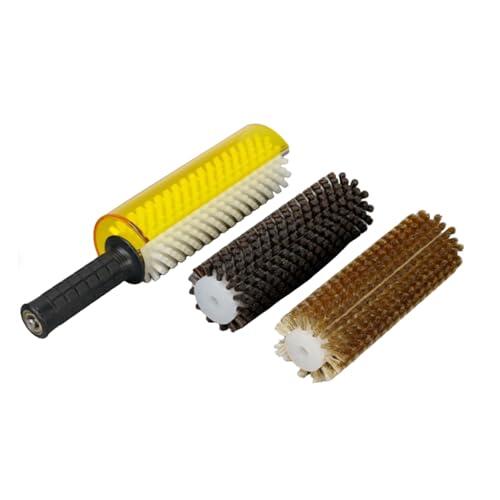 GYKOZY Kit de Cepillo para esquís de 150 mm, Mango de Cepillo, Kit de Cepillo para Cera de Snowboard con 3 cepillos de Nailon, latón y Crin de Caballo para encerar, Kit de Cepillo Giratorio