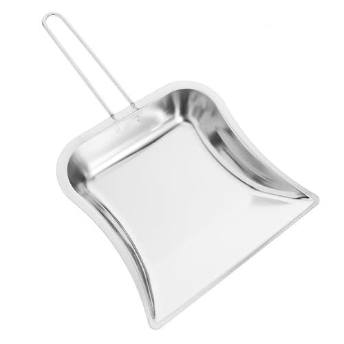 Angoily Recogedor Borde Ancho de Moderno y Elegante Color Plata con Mango Largo Pequeño Resistente Acero Inoxidable Adecuado para Escritorio y Taller