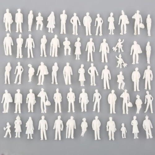 Miniatura Personas Figuras blancas a escala 1:75 para modelos de trenes, modelos arquitectónicos, escenas de diorama, diseño ferroviario, mesa de arena, 25 mm (100 unidades)
