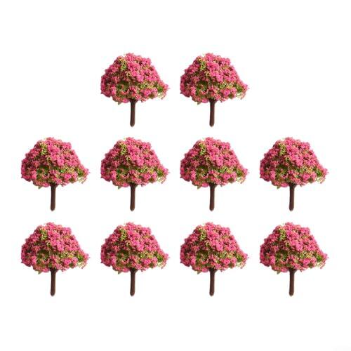 Árbol de flores en miniatura, 10 unidades, color rosa, 4 cm, modelo de paisaje para ferrocarril, escala HO, diorama, arquitectura, mesa de arena