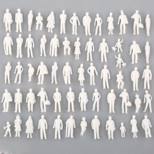 Miniatura Personas Figuras blancas a escala 1:75 para modelos de trenes, modelos arquitectónicos, escenas de diorama, diseño ferroviario, mesa de arena, 25 mm (50 unidades)