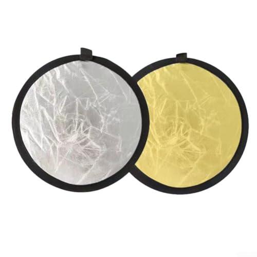 Reflector de fotografía 2 en 1 de mano, multiplegable, placa de luz portátil con superficies doradas y plateadas para estudio y exteriores de 30 cm de diámetro (blanco plateado)