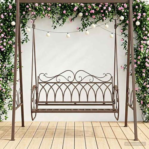 Mangloder - Balancín de acero marrón envejecido 112 x 60 x 126,5 cm, columpio de jardín para exteriores, columpio de jardín, columpio de jardín, resistente a la intemperie, 200 kg