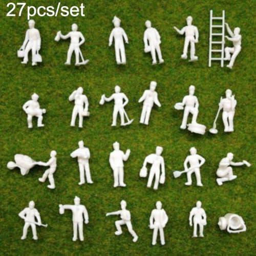27 figuras de trenes a escala HO 1:87, trabajadores ferroviarios, color blanco, sin pintar, para escenas arquitectónicas