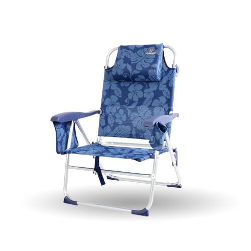 CREVICOSTA QUALITY MARK MARCAS DE CALIDAD - Nautilus 2108 - Silla de Playa Plegable con Nuevo cojín ergonómico y Nueva Nevera incorporada. 8 Posiciones (Flowers)