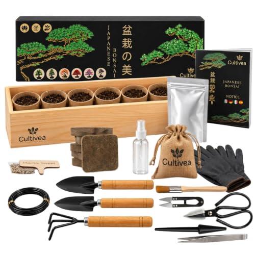 CULTIVEA® Kit Bonsai Box Experience – Bonsai Kit Completo para Principiantes con Semillas, Macetas, Turba, Herramientas y Guía – Kit Cultivo Bonsái Interior, Regalo Plantas