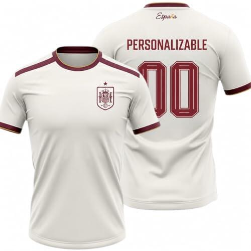 Selección Española Camiseta Segunda Equipación Mundial 2026-2028 Personalizable Nombre y Dorsal, Color Blanco, Manga Corta, Tejido Transpirable para Aficionados