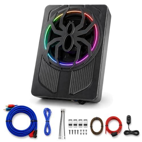 Subwoofer Coche Activo, Subwoofer Bajo Asiento 10 Pulgadas con Amplificador, Caja de Bajo Plana para Coche con Control Remoto, 800W MAX Underseat Subwoofer, Entrada High/Low, 4 Ohm, 8cm