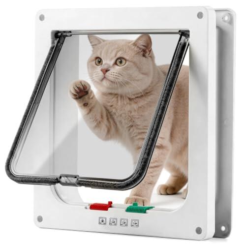 Dcceeo Gateras para Puertas, 28 × 25 × 5.5cm Puerta para Gatos con Cerradura 4 Vías, Instalación Sencilla, Gatetera para Puertas Internas Y Externas, Grande para Gatos Y Perros Pequeños, Blanca