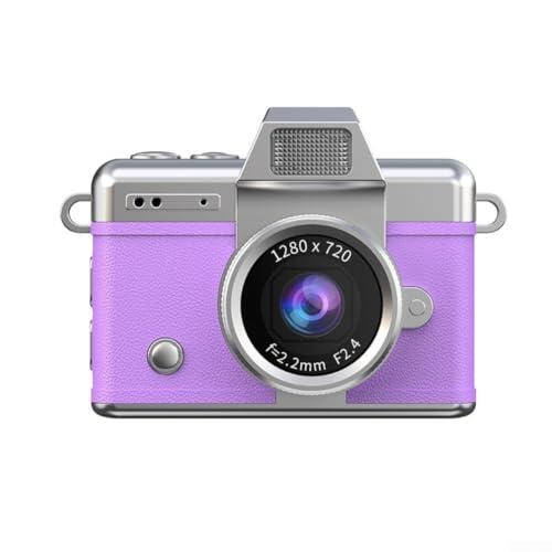 Mini cámara digital 720P con pantalla abatible de 180° para vlogging - Cámara de bolsillo portátil con luz de relleno para viajes de niños (morado)