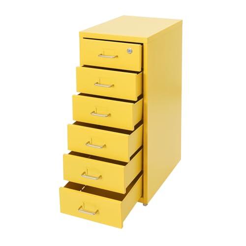 ChiicCluttr - Archivador vertical con 6 cajones, armario de almacenamiento de metal con cerradura, organizador de documentos para casa, oficina, estudio, 28 x 41 x 69 cm, color amarillo