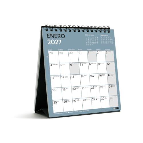 Miquelrius - Calendario 2027 Sobremesa 14×15cm, Español, Chromat Multicolor | 12 Meses, Vista Mensual, Espacio para Anotar, 4 Colores, Festivos, Fases Lunares, Espiral Doble, Base de Cartón