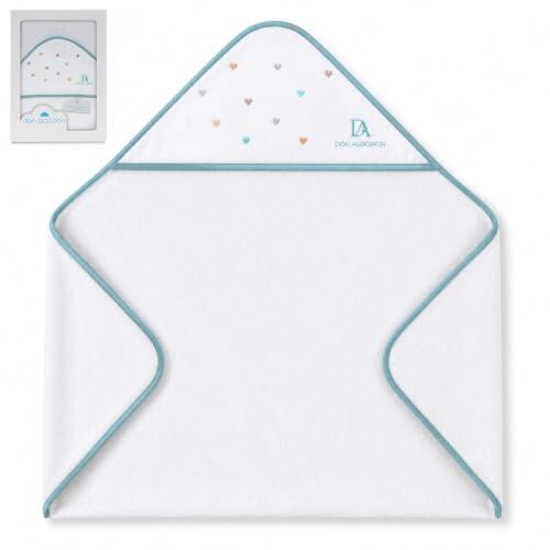 Interbaby Don Algodon Toalla Bebé Capucha, Corazones Colores, Blanco/Verde | Capa de baño 100x100 cm en rizo absorbente y supersuave para recién nacido, niña o niño; regalo original de nacimiento