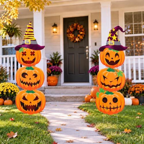 Decora tu jardín este Halloween con las estacas de calabazas apiladas Pinkgarden