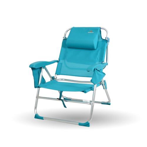 CREVICOSTA QUALITY MARK MARCAS DE CALIDAD - Nautilus 2108 - Silla de Playa Plegable con Nuevo cojín ergonómico y Nueva Nevera incorporada. 8 Posiciones (Turquesa)