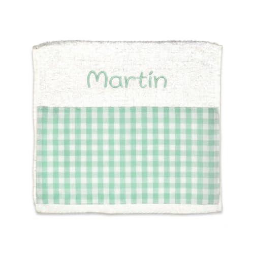 SAQUITOMAGICO Toalla Infantil Personalizada con Nombre Bordado Menta | 30 x 50 cm | Ideal para Guardería y Colegio | para Bebé y Niño