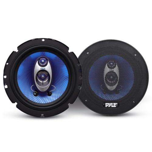 Pyle Juego de Altavoces Coche, 17 cm, Auto, 180W RMS/360W, 4 Ohm de impedancia, 2 cm Tweeter piezoeléctrico, 3 vías, triaxial, Color Azul