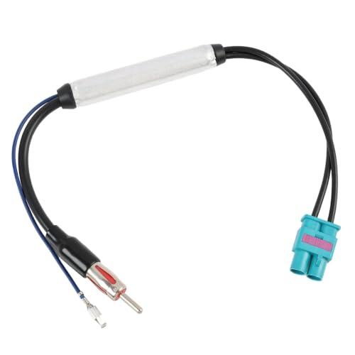 1 Piezas 30cm Amplificador Antena Coche, Refuerzo Señal FM Am, Adaptador Convertidor Doble Fakra a DIN, Amplificador Antena Coche Universal con Cable 12v para Coche